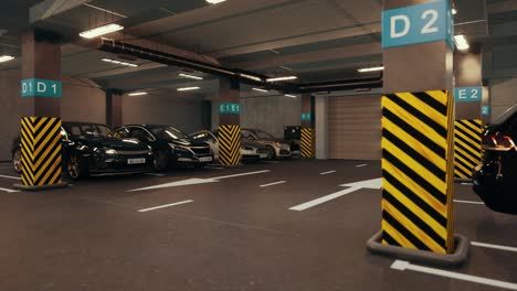 underground parking with cars. modern underground parking. indoor full modern parking