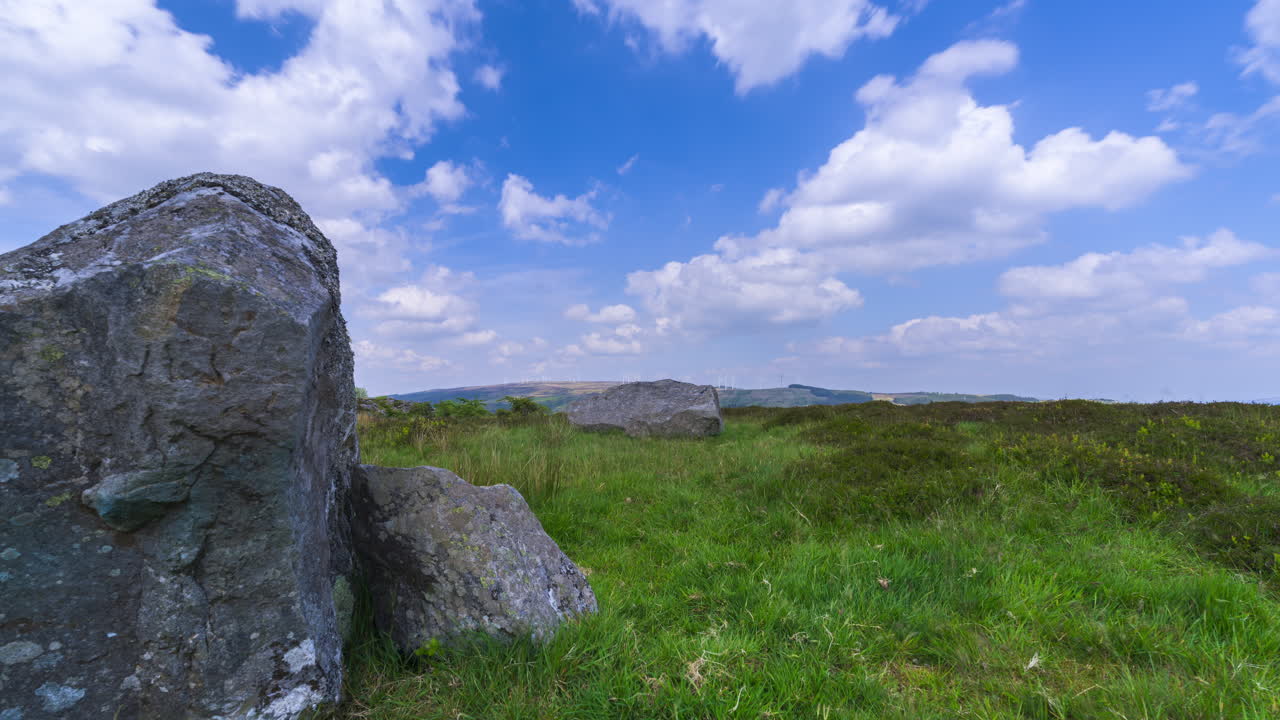 Time lapse of rural landscape with rocky grassland and a spring sunny cloudy day in Arigna mountains in county Leitrim in Ireland