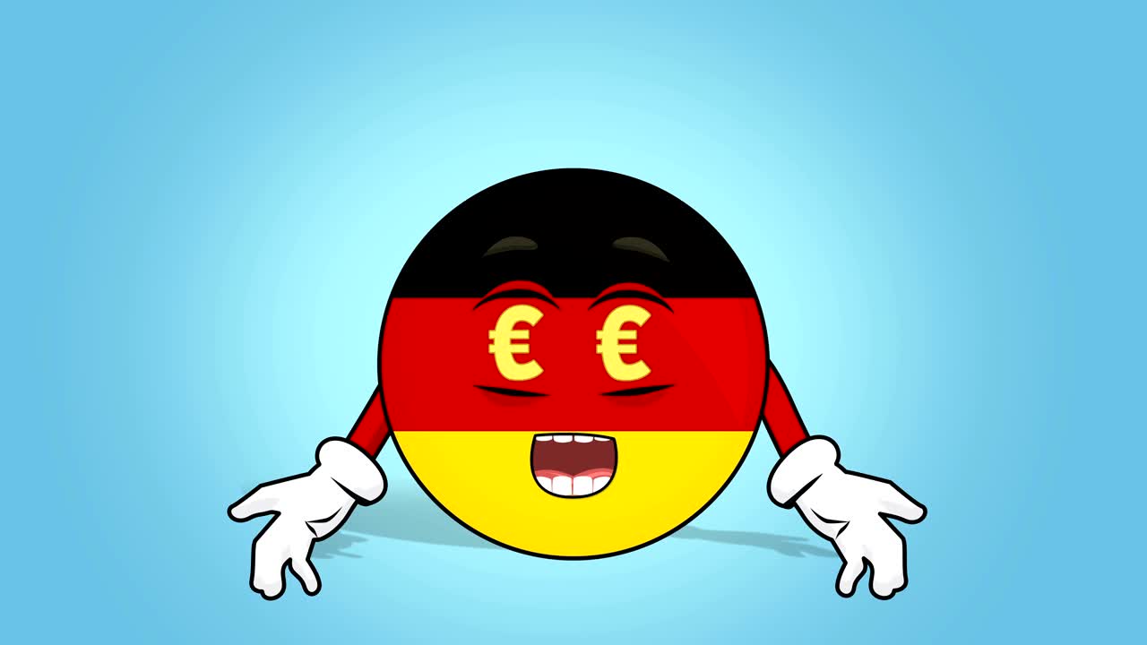 Cartone animato Icona Bandiera Repubblica Federale di Germania Occhi Euro Soldi con Animazione Facciale