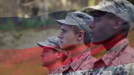 animation of flag of russia over soldiers