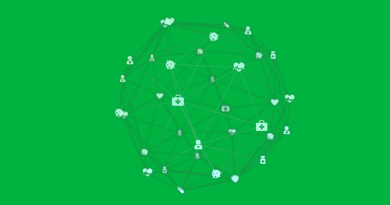 Animazione di un'interfaccia digitale e di un globo di connessioni di rete con icone su sfondo nero