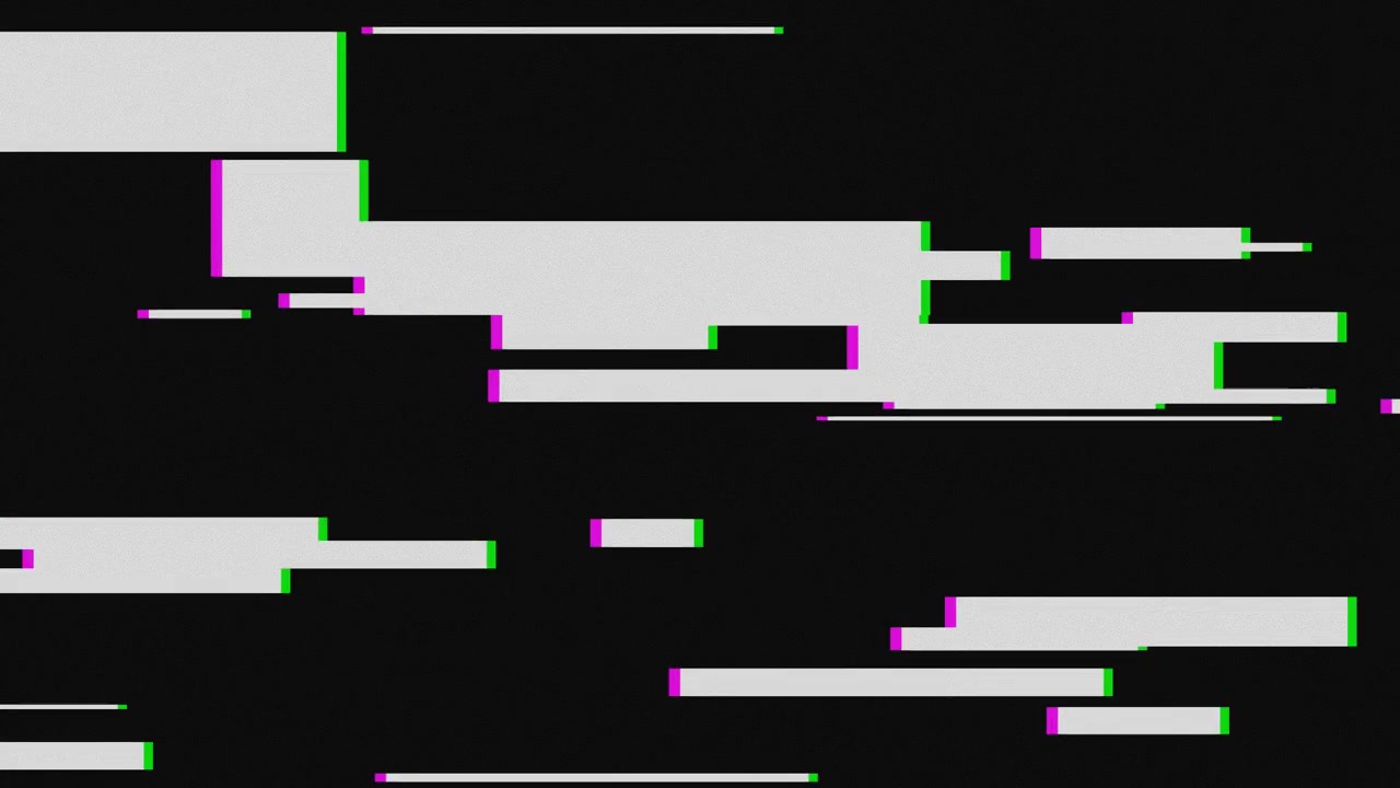 Efecto Glitch Digital con Rectángulos Blancos en Movimiento sobre Fondo Negro