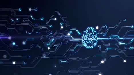 futuristic video concept with a digital brain and circuit lines