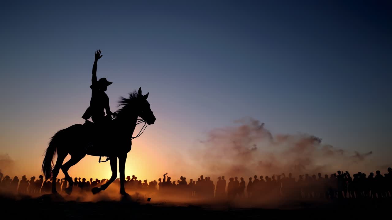 Silhouette di un cavaliere al tramonto