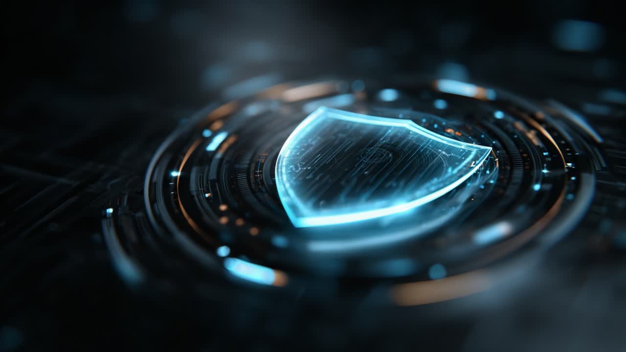 A Glowing Shield Icon Surrounded by Futuristic Technology, Representing Digital Security and Protection in a Modern Cyber Environment
