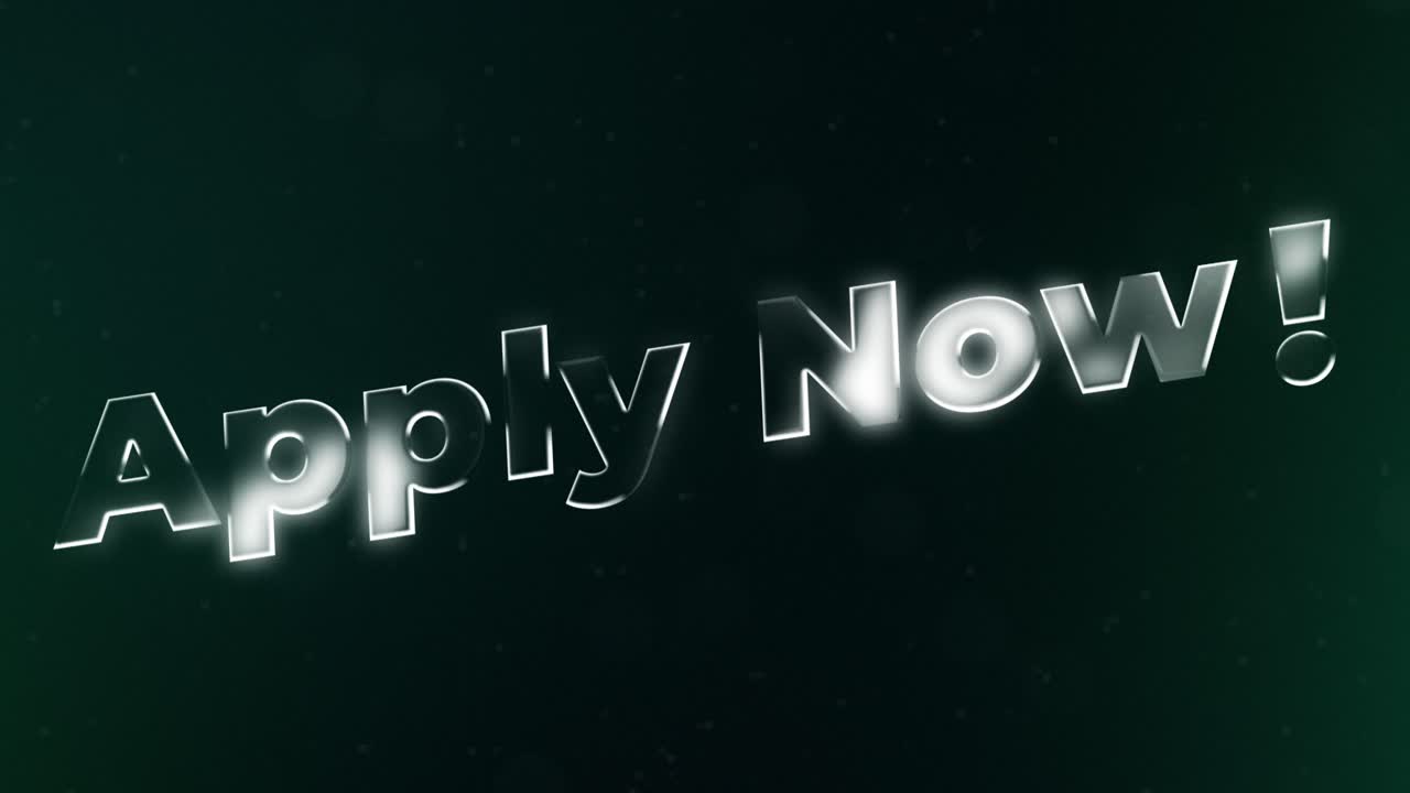 Animated 'Apply Now!' Text on Dark Green Background