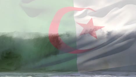 Animation-Der-Flagge-Algeriens,-Die-über-Wellen-Im-Meer-Weht