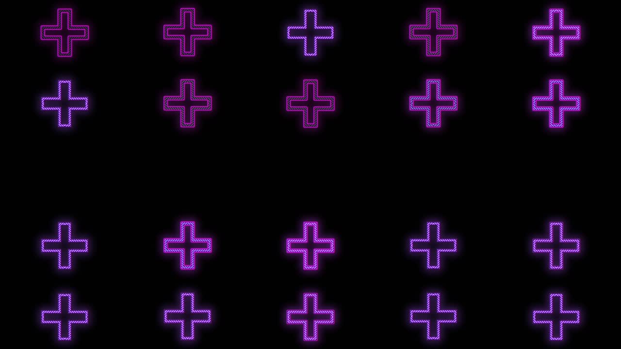 patrón de signo más de neón púrpura pulsante en filas