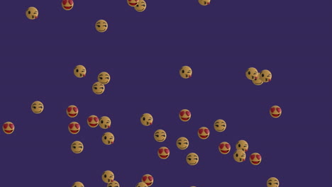animation of winking and heart emoji icons on purple background
