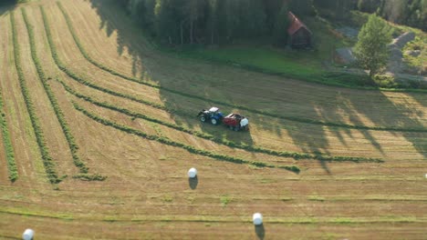 Ordentliche-Weiße-Plastikrolle-Mit-Auf-Dem-Feld-Verstreuter-Silage