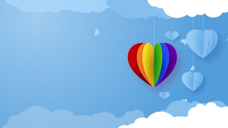 heart shape in rainbow colors as symbol of lgbt community on blue background with empty space for text. romantic love animation.