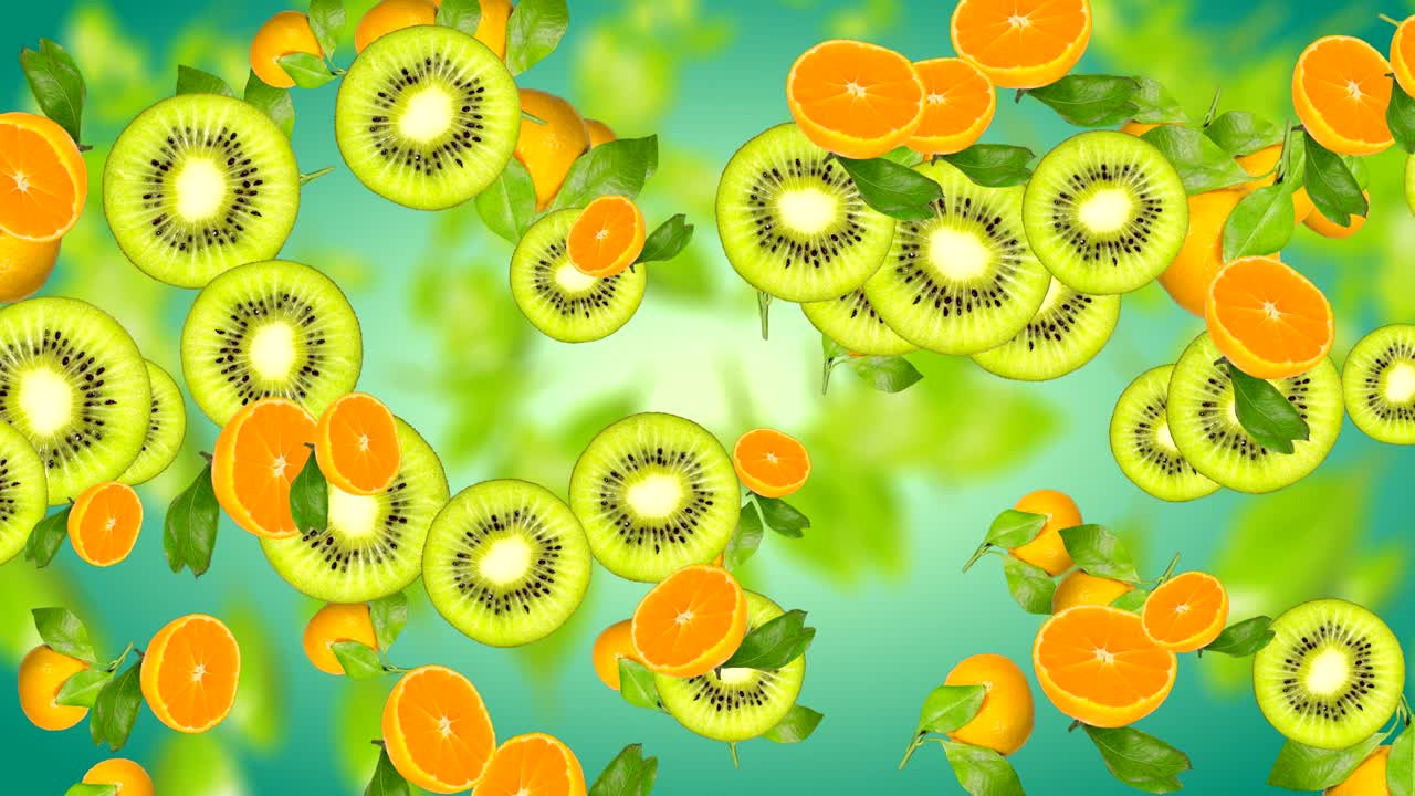 그라디언트 컬러 배경에 과일과 함께 추상적인 4k 배경