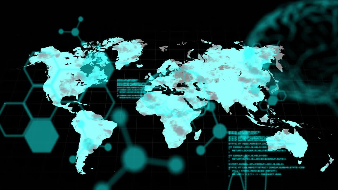 Animation of data processing over world map