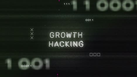 animación de interferencia sobre texto de hacking de crecimiento, procesamiento de datos y placa de circuitos informáticos