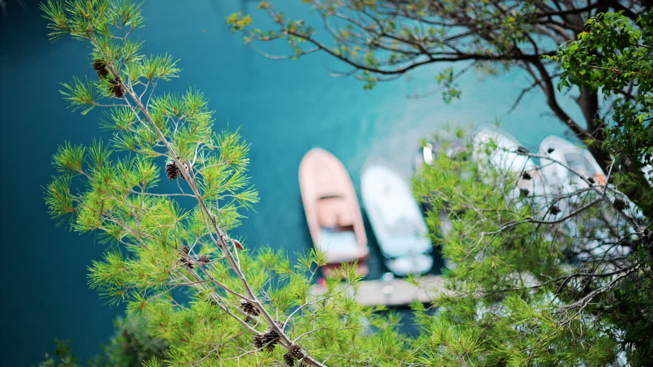 Blurry view of boats docked in the Port de Fontvieille in Monaco