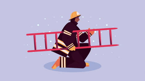 trabajador de emergencia de bomberos con animación de escaleras