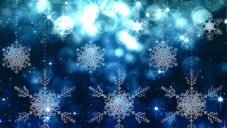 Animation-of-snow-falling-over-glowing-blue-lights