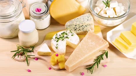variedad de quesos y productos lácteos expuestos