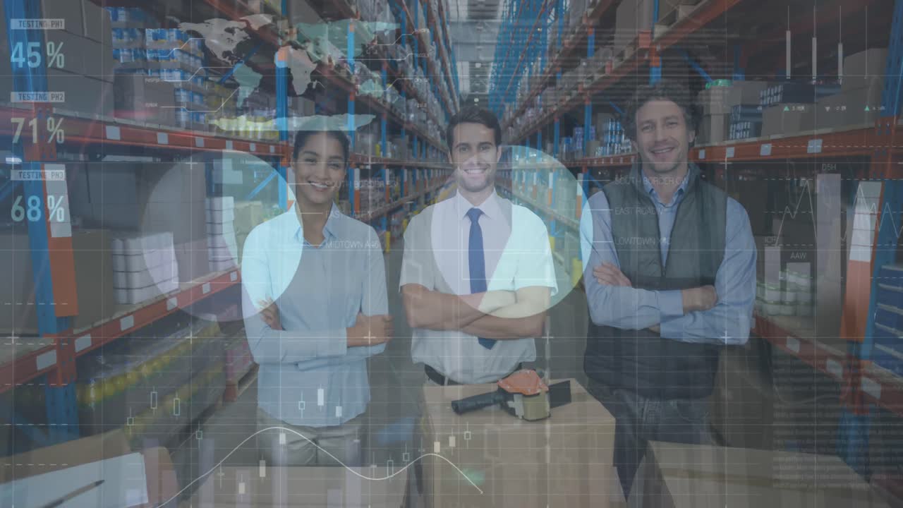 Animazione di elaborazione dati finanziari su diversi professionisti in magazzino
