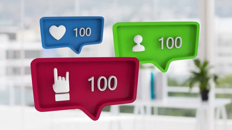 Person, love and rock thumbs up symbols and increasing numbers over blurred room