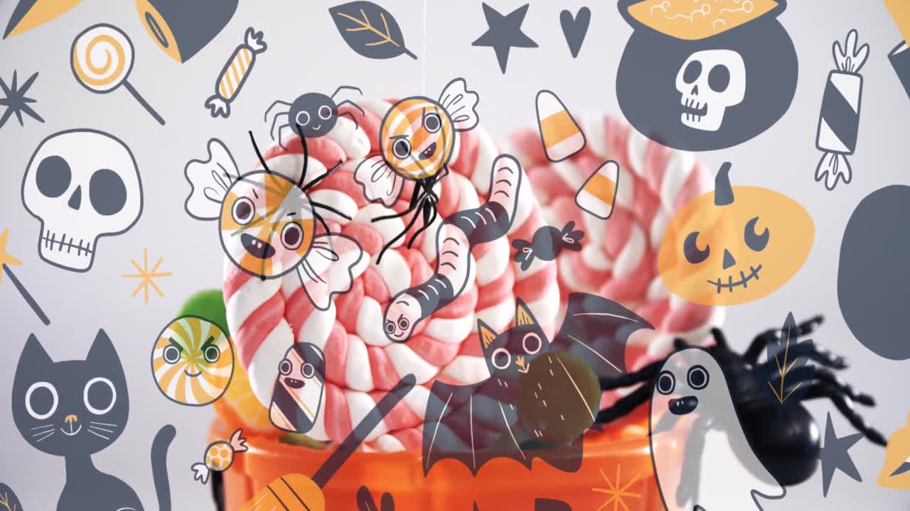 캔디 상자 위에 할로윈 아이콘의 애니메이션