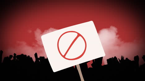 animation of sign and raising hands over red background