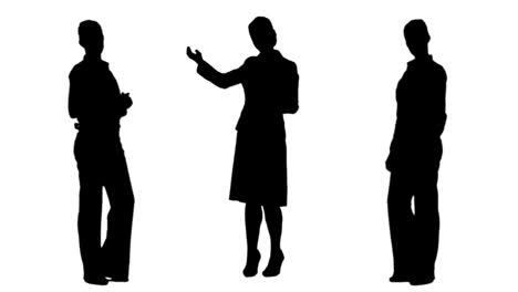 siluetas de mujeres de negocios presentando y hablando