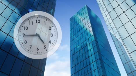 clock and buildings