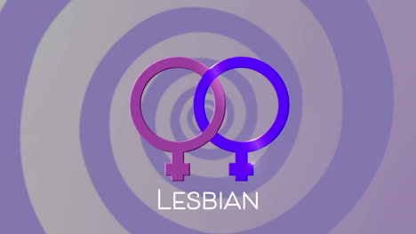 animation of lesbian text over circles of white background