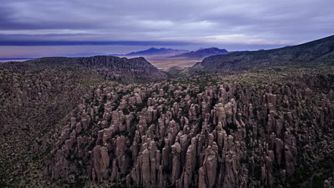 aerial footage flying overchiricahua national monument in arizona with vast valley