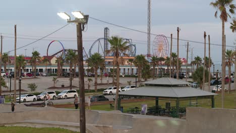 establishing crane shot of galveston island in texas