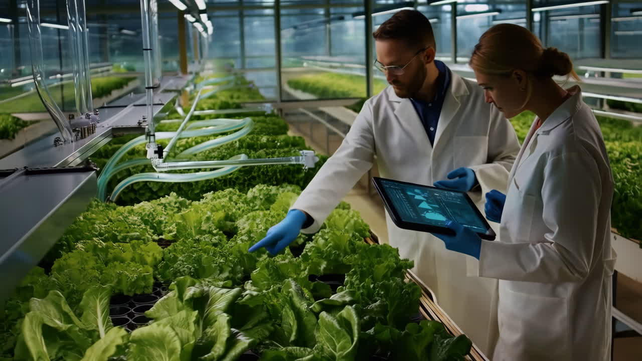 Scientists Monitoring Plant Growth in a High-Tech Indoor Farm