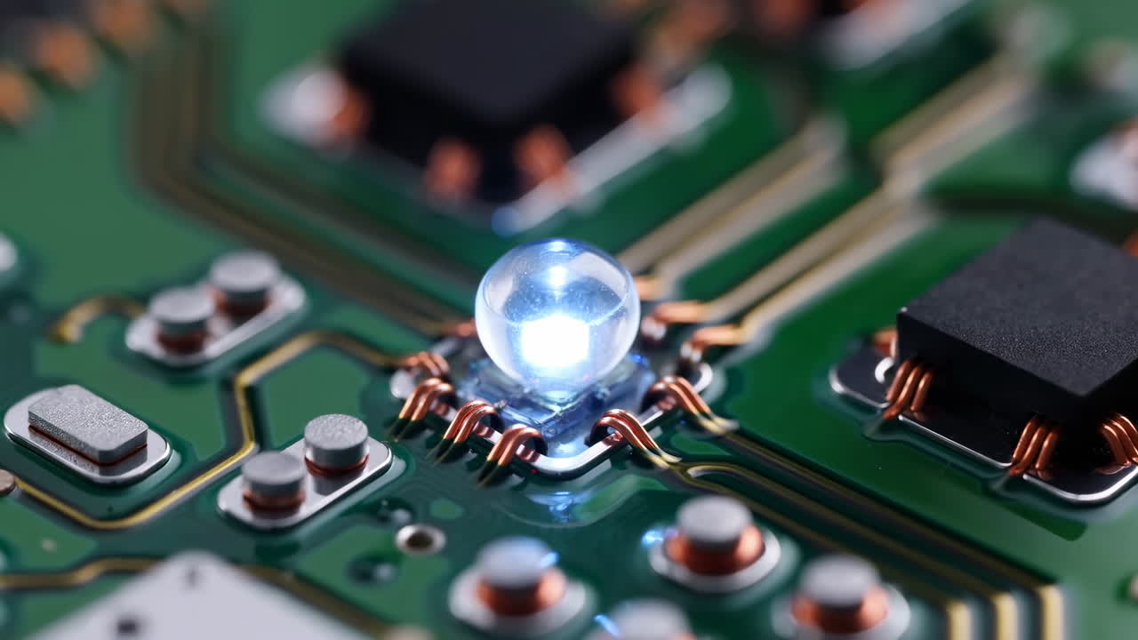 Electronic Circuit Board with a Luminous Blue LED
