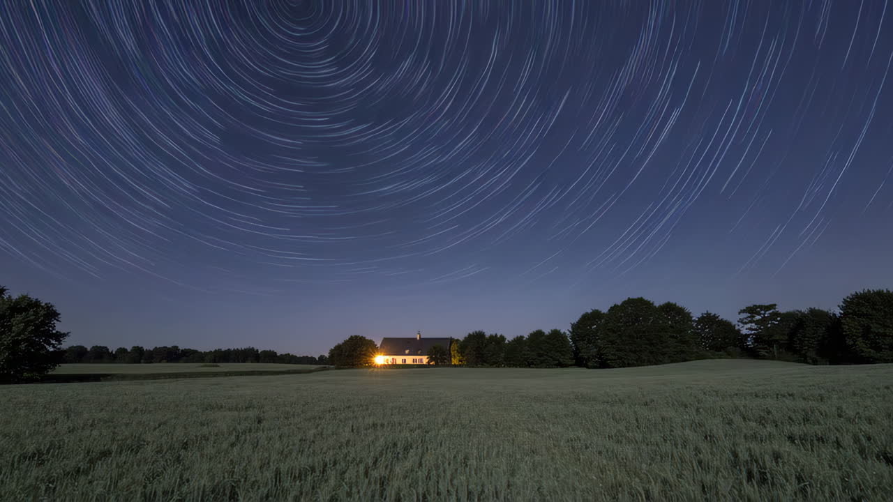 Star Trails Over a Farmhouse