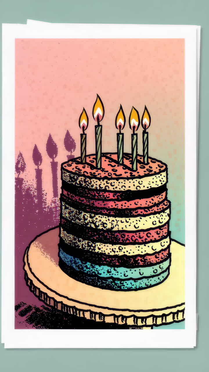 Stylized Illustration of a Birthday Cake with Candles