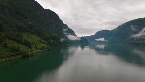 Pristine-Sandvevatnet-near-Odda-in-Ullensvang,-Norway.-Aerial