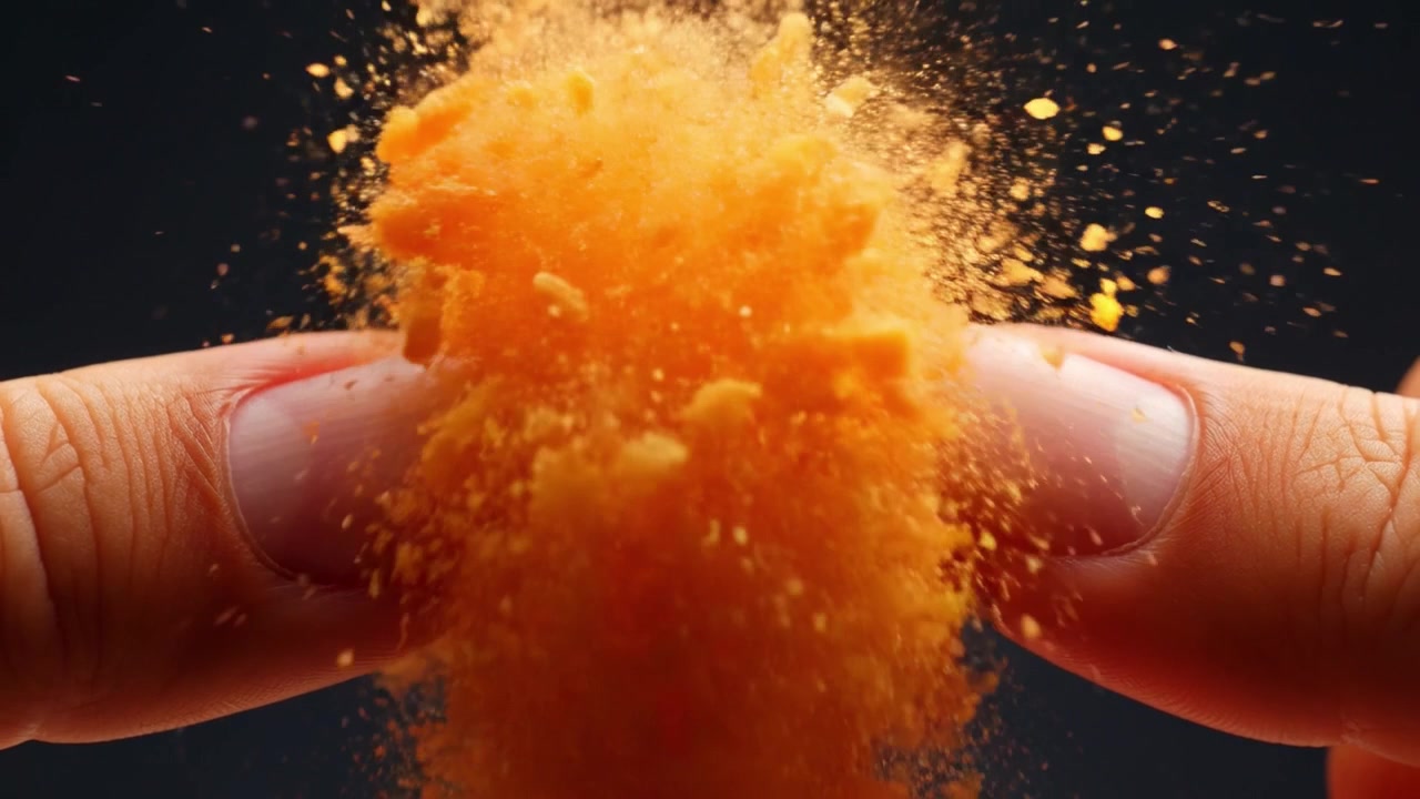 Fingers Crushing a Dry Orange Sphere into Dust