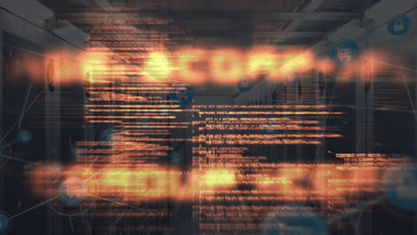 animación del procesamiento de datos a través de conexiones con iconos a través de servidores