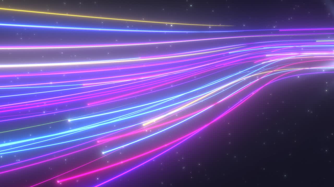 corriente de curva de rastro de luz de arco iris abstracto y estrellas brillantes - animación de fondo de movimiento de bucle sin fisuras de 4k