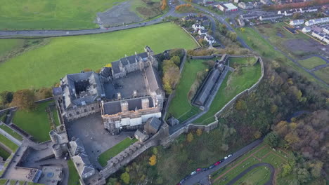 Aerial-orbits-historic-Sterling-Castle-on-rock-cliffs-overlooking-town