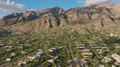 mountains in tucson arizona, catalina foothills as seen by drone on sunny day