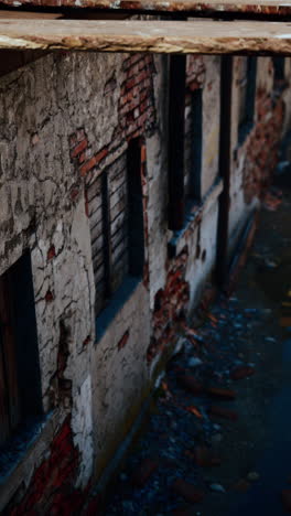 ruined building with brick wall and broken windows