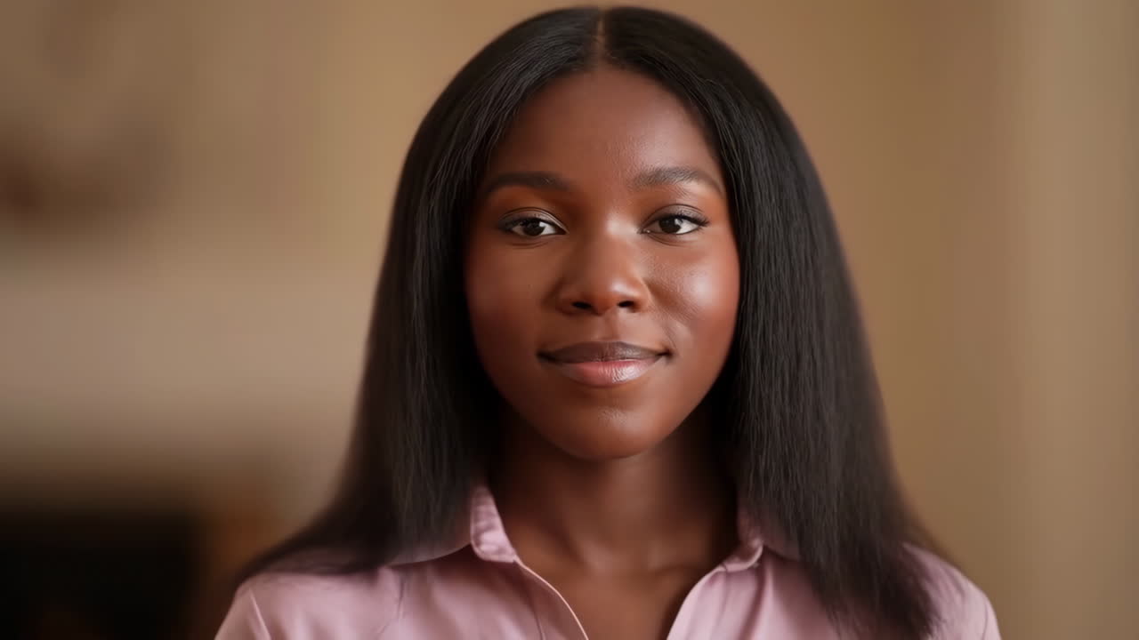 Close-up portrait of a young African American woman smiling