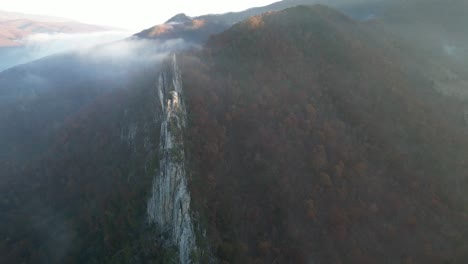 seneca rocks drone spine morning fog