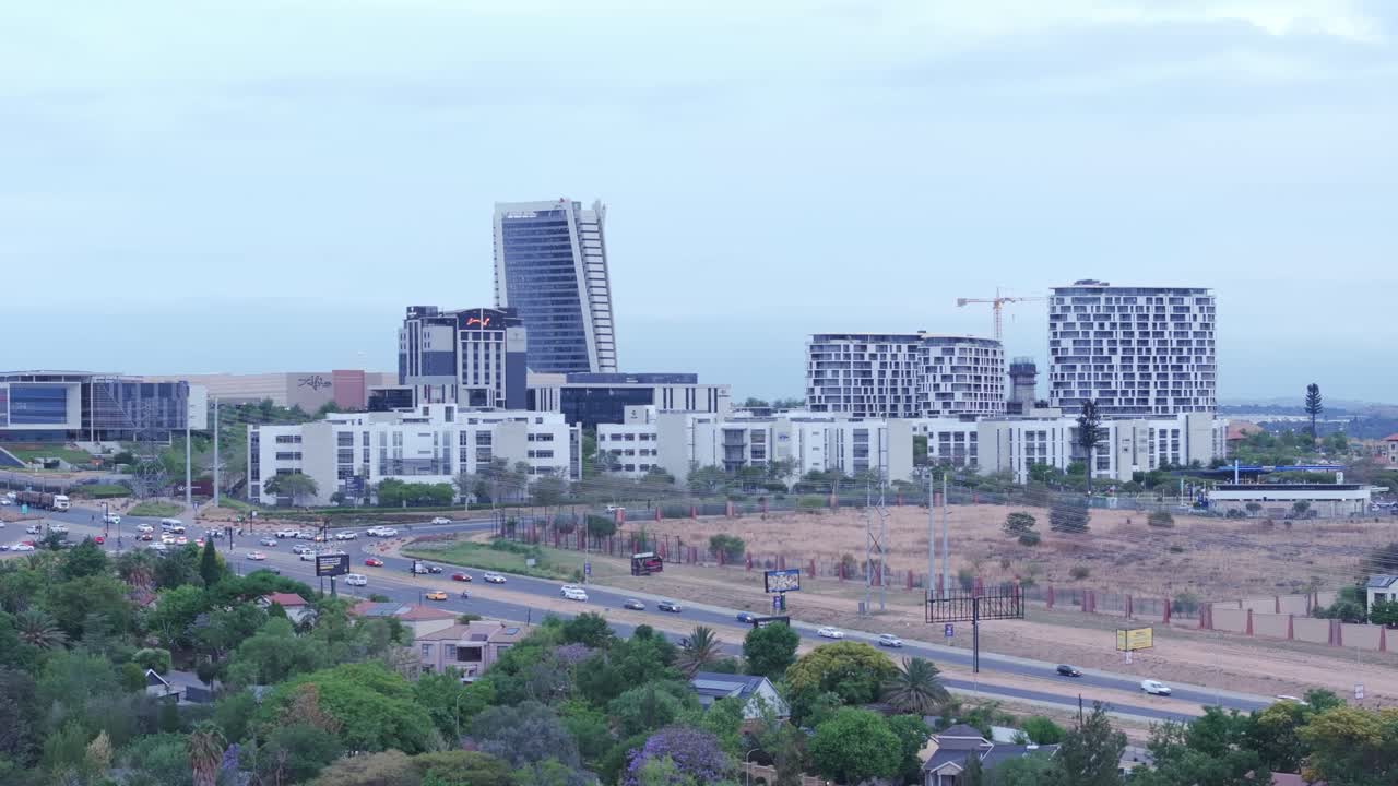 Modern skyline with Mall of Africa and roads in Midrand, South Africa township