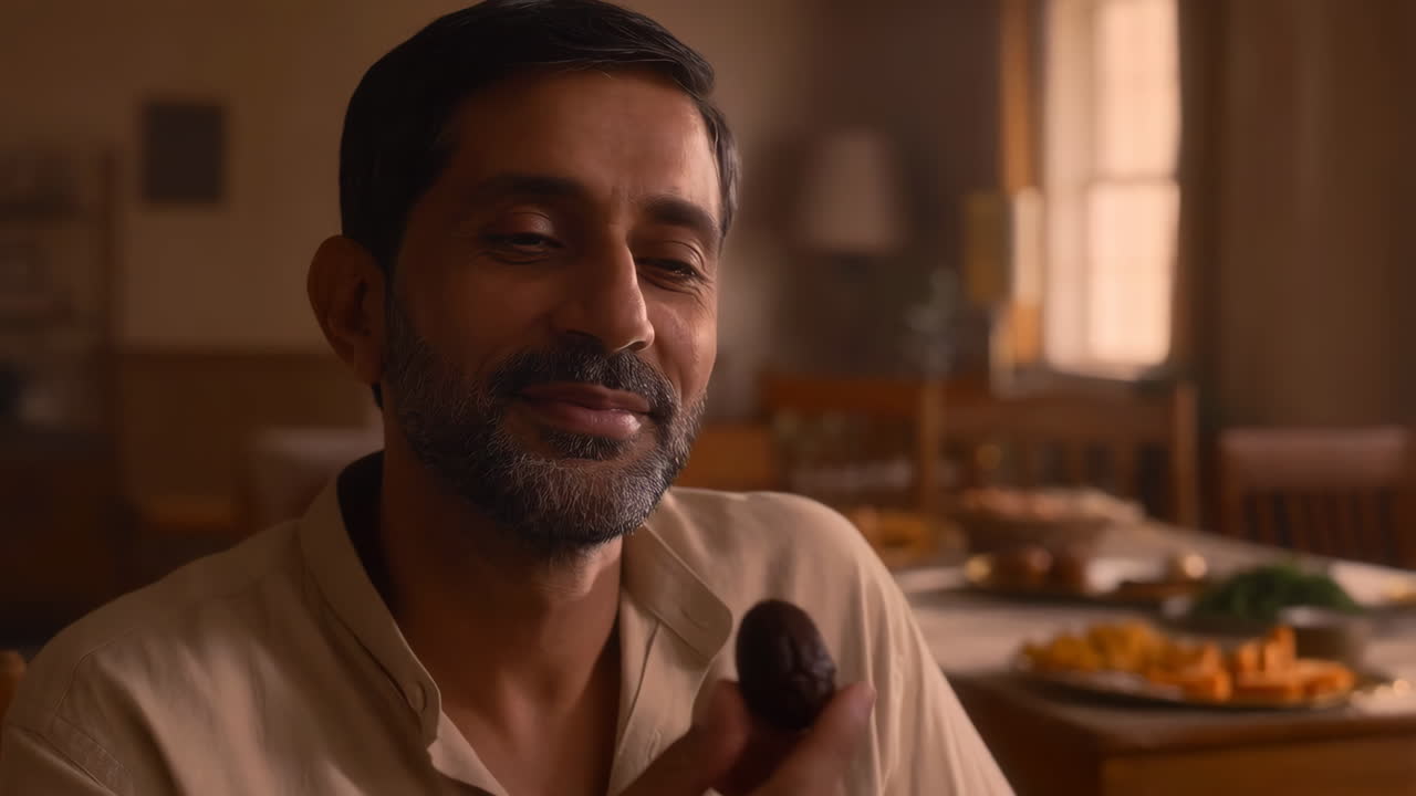 Man eating food at a table