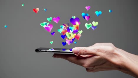 teléfono inteligente con corazones animados