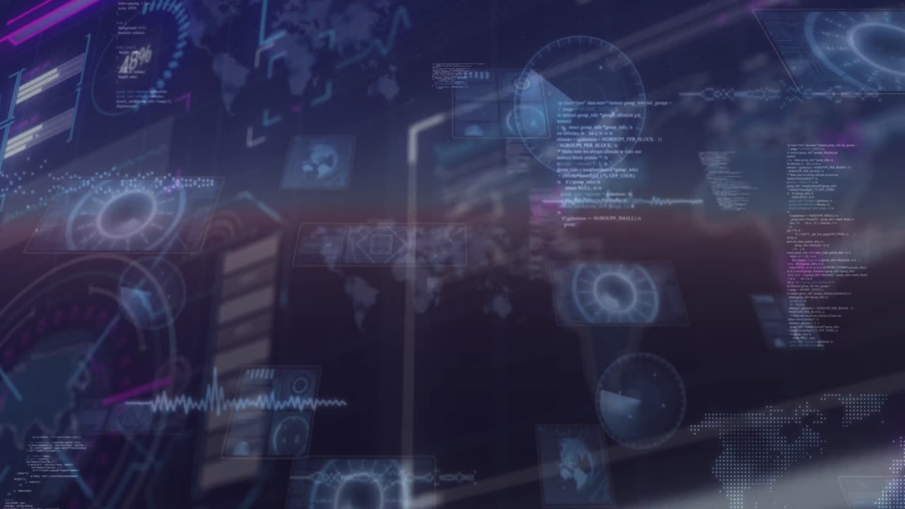 Animation of data processing over black background