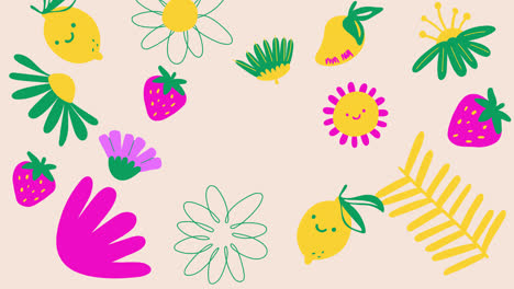 cute summer fruits and flowers