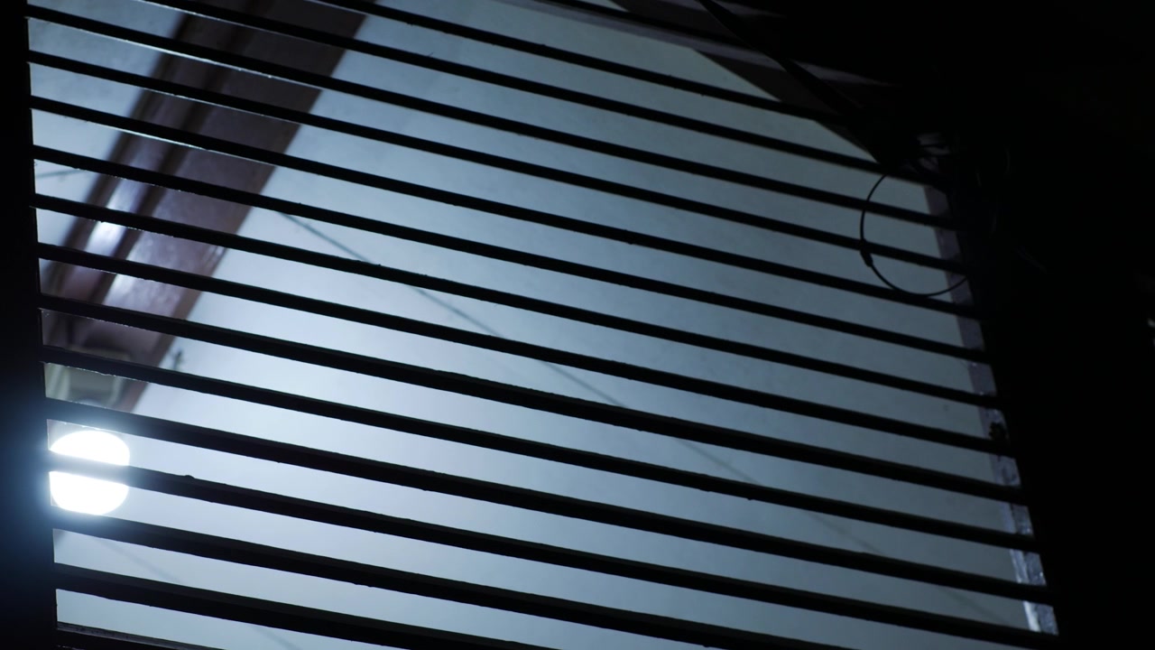 Light Passing Through Metal Window Bars in a Dark Interior